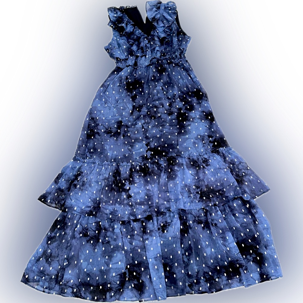 INC International Concepts Navy Blue Sleeveless Ruffle Tiered Maxi Dress Size L - Picture 3 of 5